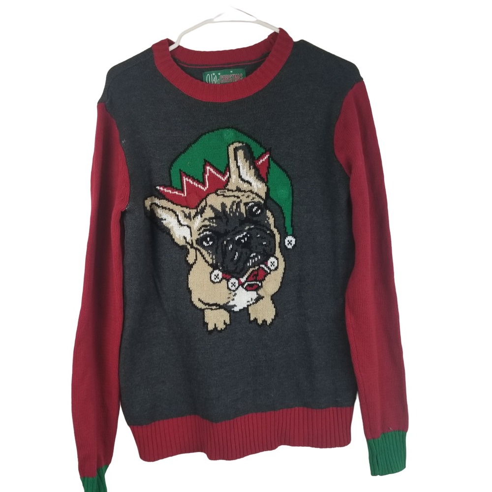 Ugly Christmas Sweater Womens Sz S Santa‎ Pug Dog Light Up Holiday Festive